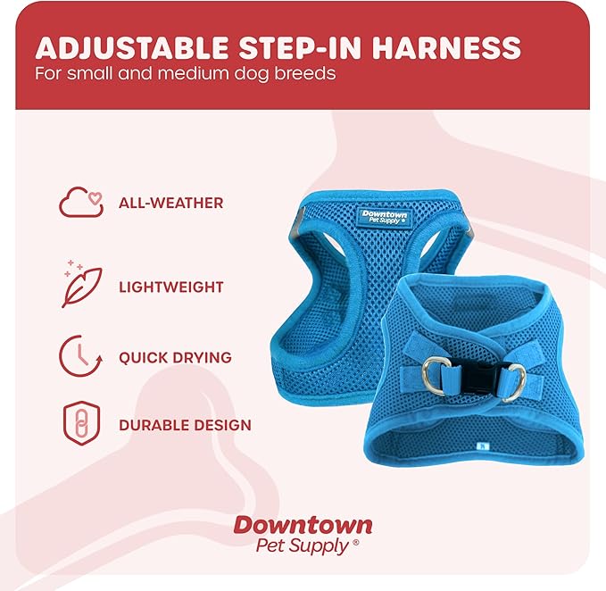 Downtown Pet Supply Step-in Dog Harness – No Pull, Adjustable Padded Mesh with Reflective Trim, Secure Buckle Strap – Comfortable & Breathable Small Dog Harness, Large, Cobalt