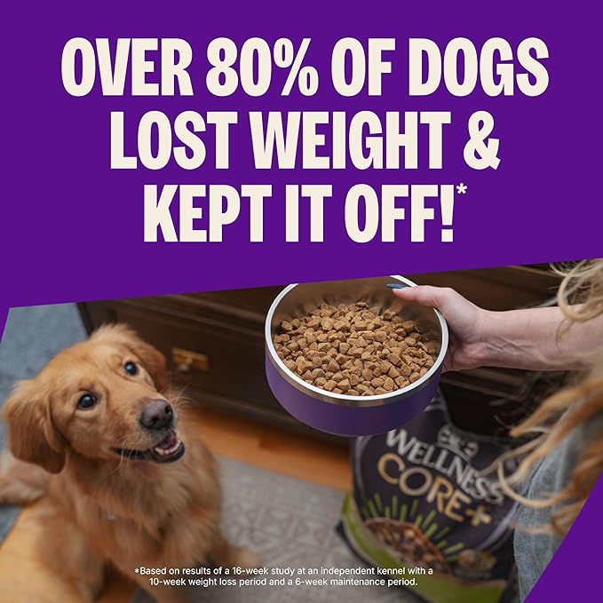 Wellness CORE+ Dry Dog Food with Freeze Dried Pieces, Grain Free, High Protein, Natural, Healthy Weight Turkey & Chicken Recipe, (18-Pound Bag)