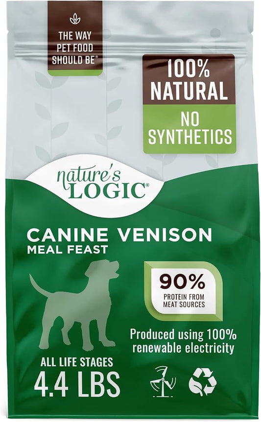 Nature's Logic Dry Dog Food - 100% Natural - No Synthetics - For All Ages, Sizes, Breeds - Free From Common Allergens, High Protein - Venison Meal Feast, 4.4lbs