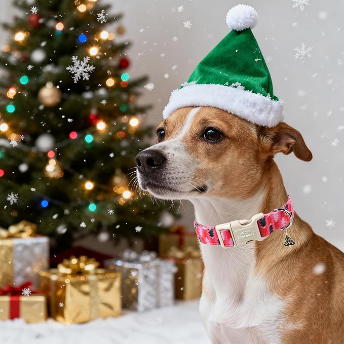 Unique Style Paws Christmas Dog Collar Plastic Buckle with Pendant Pink Green Christmas Tree Cotton Puppy Collars for Small Medium Large Dogs