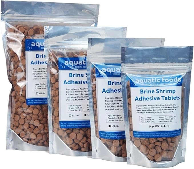 Aquatic Foods Inc. 3/8" x 1/2" Brine Shrimp Glass Sticking Wafers for All Community Fish, Tetras, Guppies, Angel Fish, Cichlids, Goldfish. All Tropical Fish - WL…1/2-lb Foil Pouch Bag