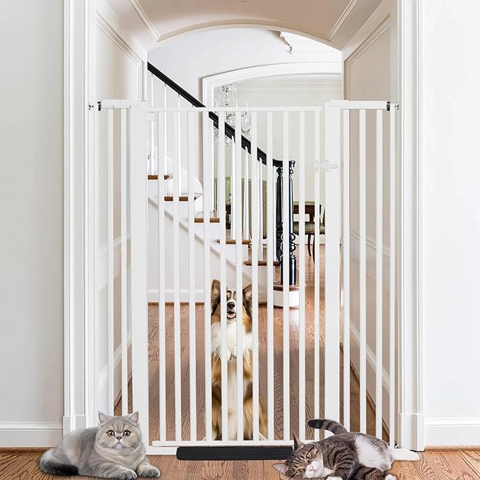55 Inch Extra Tall Pet Gate for Cats,29.92"-43" Adjustable Wide Dog Gates,Pressure Mounted Walk Through Tall Pets Gate for Doorways,Hallway,Stairs(White)