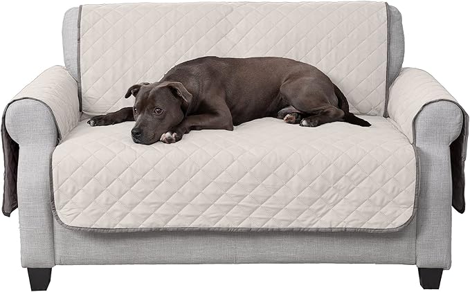 Furhaven Water-Resistant & Reversible Loveseat Cover Protector for Dogs, Cats, & Children - Two-Tone Pinsonic Quilted Living Room Furniture Cover - Gray/Mist, Loveseat