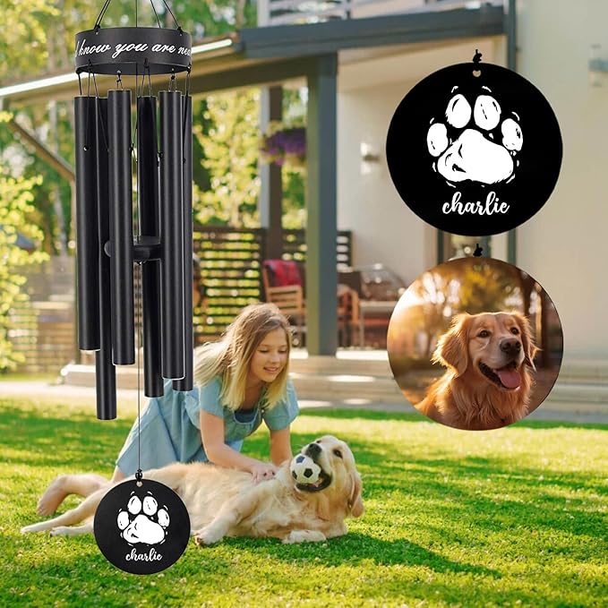 Personalized Memorial Wind Chimes for Outside, Memorial Gifts for Loss of Pet Dog, Sympathy Gifts for Remenberance, 30 inch Deep Tone Wind Chimes