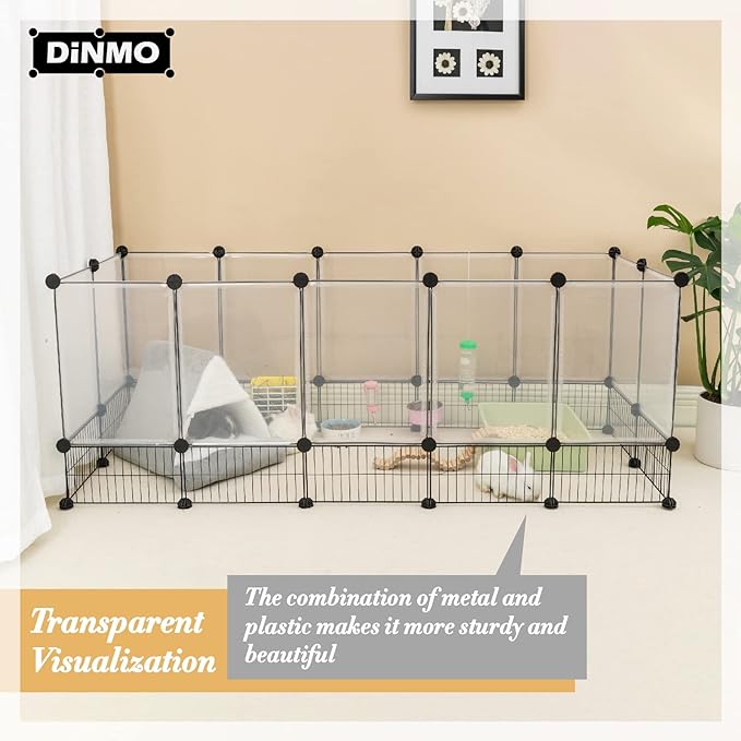 DINMO Rabbit Playpen, Guinea Pig Cages, Hamster Cages, Iron Net Bottom Design for Small Animal, Bunny, Ferret, Hedgehog, DIY, Expanded, Portable, Exercise Fence, 61.4 x 25.4 x 22.3 Inches