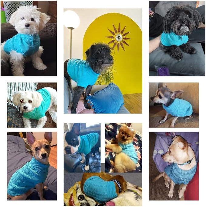 Small Dog Sweaters Knitted Pet Cat Warm Dog Sweatshirt Winter Clothes Kitten Puppy Sweater (X-Small,Sky Blue)