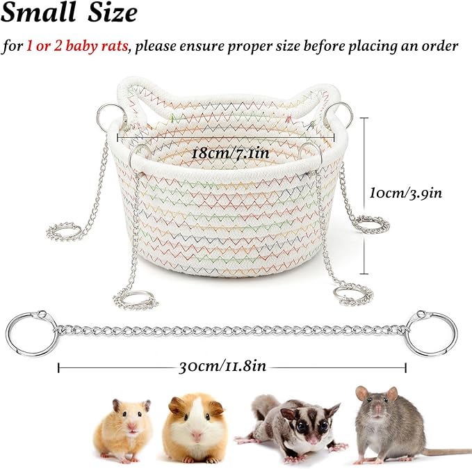 JW Shang Chew Proof Small Animal Hammock, Hanging Basket for Cage, Durable Rat & Mice Sleeping Nest with Sturdy Chains