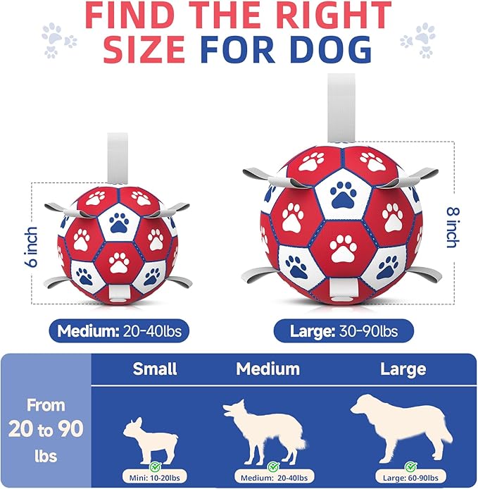 Diman Dog Balls, Dog Soccer Ball with Straps for Indoor Outdoor Play, Pet Toys Balls for Small Medium Dogs, Dog Birthday Gift, Interactive Dogs Toy for Tug of War (6 inch)