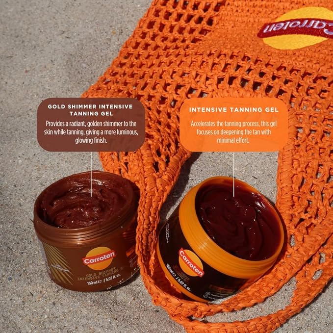 Carroten Gold Shimmer Tanning Gel | Browning Tan Accelerator | Non-Greasy, Water-Resistant with Carrot & Coconut Oil | Vitamin A & E For Moisture & Hydration | Made in Greece | 5 Fl Oz