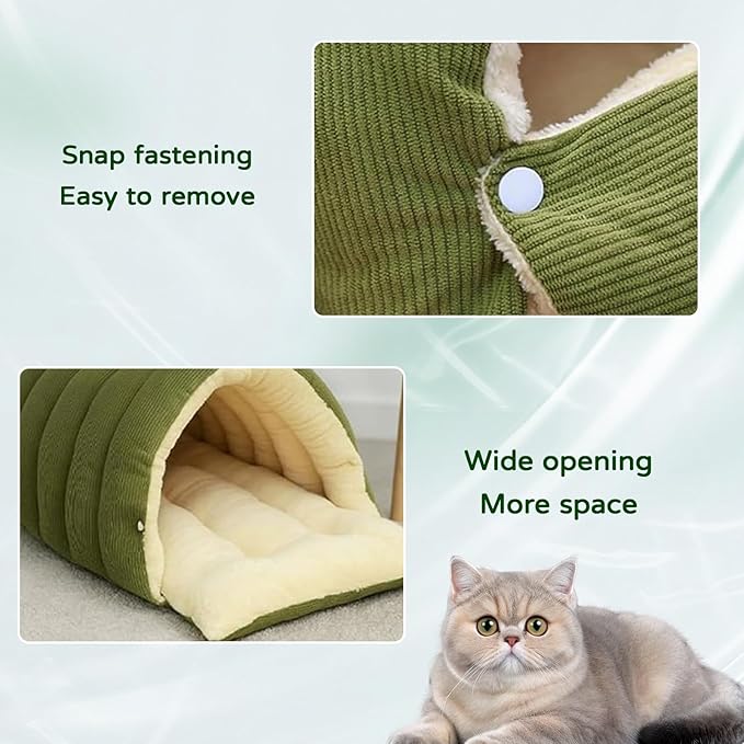 Cat Dog Cave Bed, 2026 New Winter Cave for Cat and Small Dog, Warm Plush Covered Cat House with Removable Cushion,Soft Calming Indoor Cat Bed (Black Plaid, M(14 * 12 * 8inch)