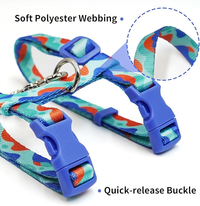 azuza Cat Harness and Leash Set for Safe Walking and Travel, Escape Proof Cat Harness, Lightweight Soft and Comfortable, Adjustable Kitten Harness for Small Medium Large Cats, Blue Camo