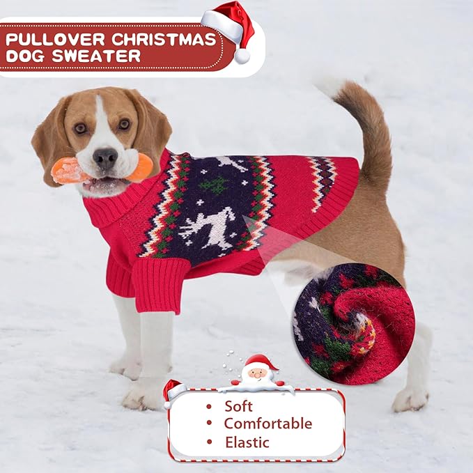 Queenmore Christmas Sweater, Knitted Pullover Turtleneck Outfit for Dogs, Warm Clothes for Small Boys or Girls XS
