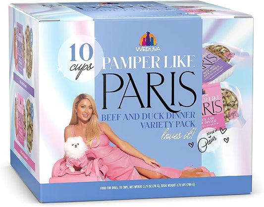 Weruva Pamper Like Paris Natural Wet Dog Food, Beef and Duck Recipes Cooked in Broth Variety Pack (2.75oz Cup, Pack of 10)