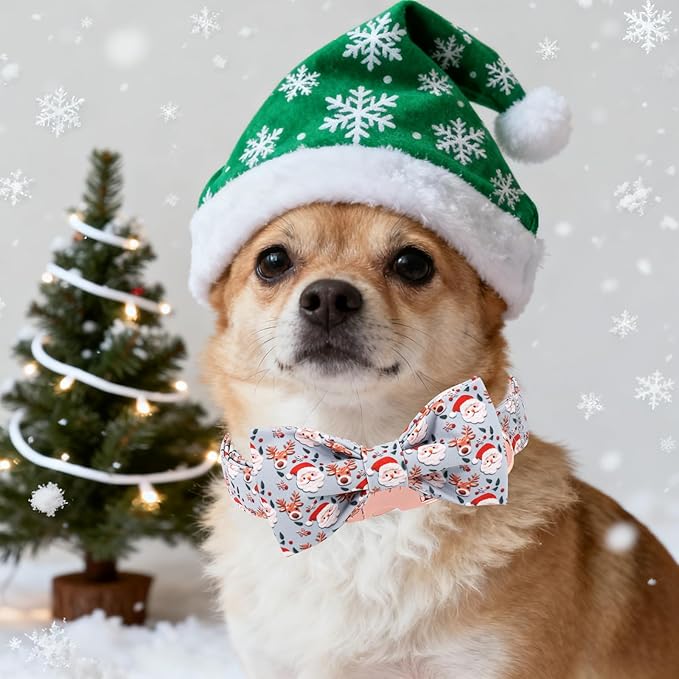 Unique Style Paws Christmas Dog Collar with Bow Elk Christmas Man Cotton Puppy Collars for Small Medium Large Dogs