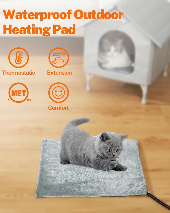 Toozey Outdoor Cat House, Waterproof Cat Shelter Extra with Heating Pad for Stray/Barn Cats, Elevated Feral Cats House with Inside Insulated Aluminum Sunburn Protection