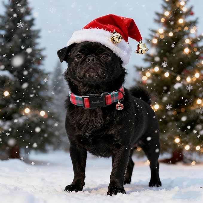 Unique Style Paws Christmas Dog Collar Plastic Buckle with Pendant Red Green Grid Cotton Puppy Collars for Small Medium Large Dogs