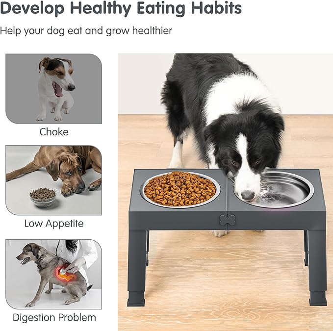 XIAZ Elevated Dog Bowls Large Breed Raised Dogs Bowl Stand Large/Medium Sized Dog 1L Food Water Bowl Stands 5 Heights Adjustable 9/11/12/14in Grey Pet Feeder Dish Station