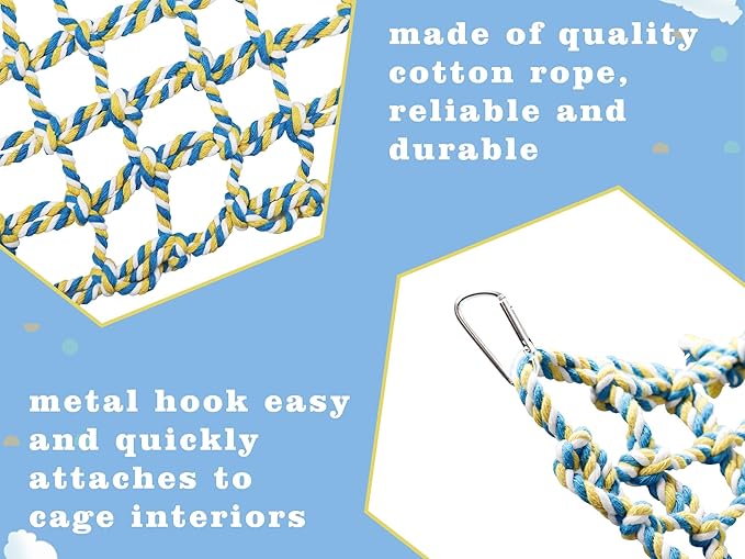 Colorful Bird Rope Net, Rat Climbing Ladder Bridge Toy, Hanging Pet Hammock, Cage Accessories for Small Animals Hamster Parakeets Cockatiels Guinea Pig Chinchilla Ferret - 20 × 7.5 Inch