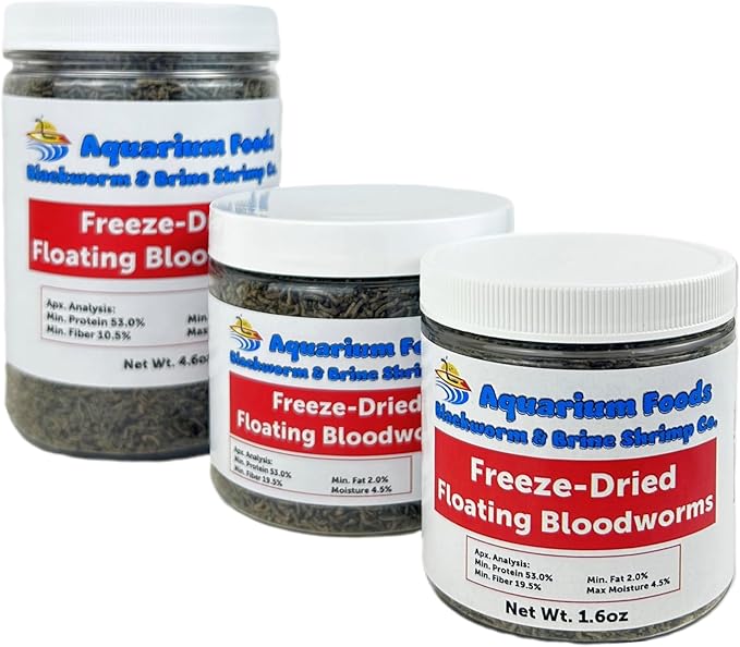 Aquatic Foods Inc. Bloodworms - Freeze-Dried Premium Grade A Floating Bloodworms for Discus, Cichlids, All Freshwater and Marine Tropical Fish and Most Carnivorous Plants…2.6oz Med Round Jar