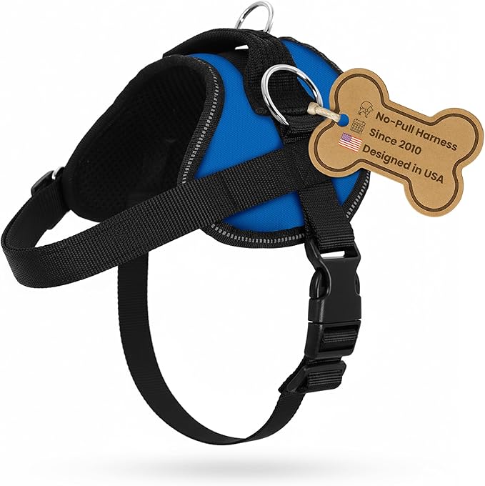 Bark Appeal Blue No-Pull Dog Harness for Large to Extra Large Sized Pets – Adjustable, Reflective Vest with 3 Leash Clips for Added Control, Easy Walks & Training – XL