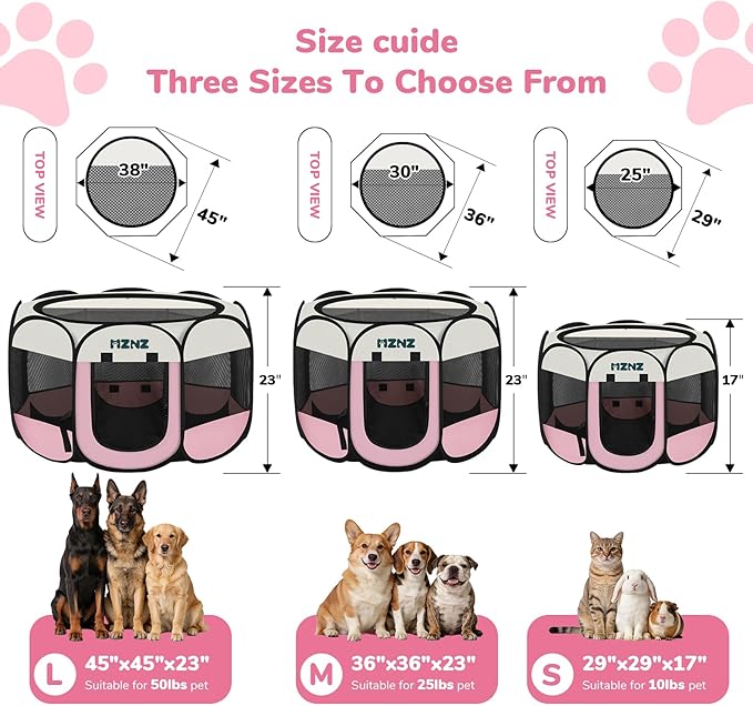Dog Cat Playpen, Portable Puppy Pet Crate Indoor for Small Dogs Cats Rabbits, Foldable Dog Cage Enclosure for Outdoor, Pop Up Dogs Tent Kennel with Carrying Case, Pink
