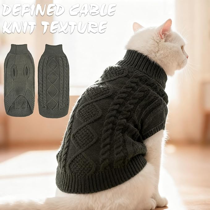 BINGPET Cat Sweater,Thermal Knitted Kitten Clothes Winter Coat,Classic Knit Turtleneck Cat Sweaters for Cats Only,Warm Pet Clothes for Kittens & Small Dogs Puppy Boy Girl Indoor Outdoor(Grey,L)