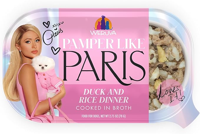 Weruva Paris Hilton Pamper Like Paris Natural Wet Dog Food, Duck and Rice, 2.75oz Cup (Pack of 10)