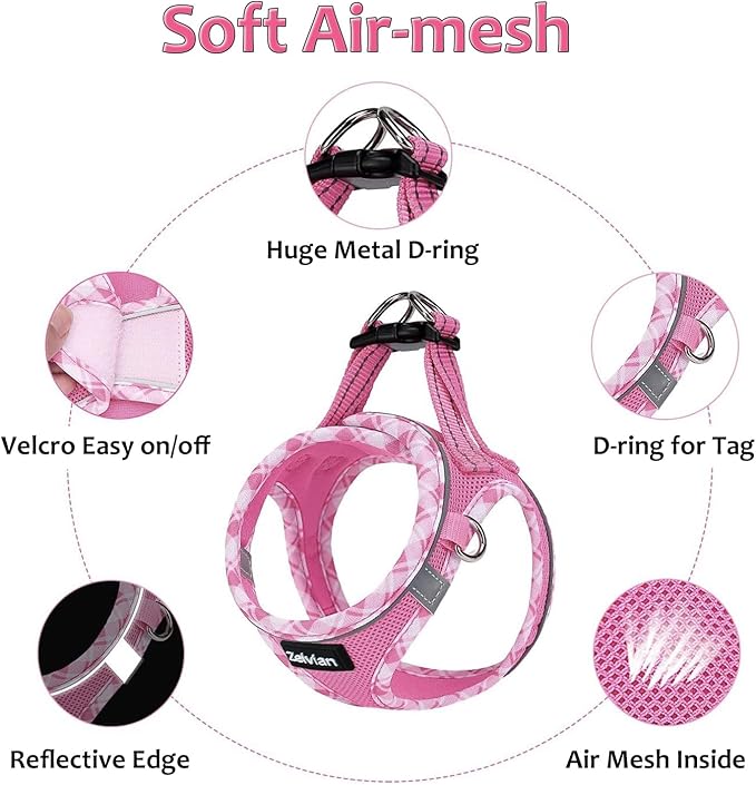 Cat Harness and Leash Set for Walking, Escape Proof Adjustable Soft Mesh Kitten Harness with Reflective Strips, Breathable No-Choke Pet Vest for Large Cats or Small Dogs(Pink,L)