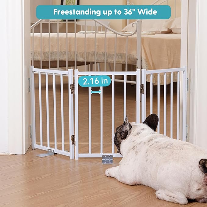 No Pawblems Free Standing Short Dog Gate, 16.5'' Tall Foldable Dog Fence for Indoor & Outdoor, Up to 36 Inch Extra Wide Puppy Gate for Stairs, Hallways, Doorways, Deck, Yard (White, 3 Panels)