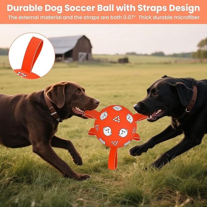 Dog Soccer Ball, Durable Dog Soccer Ball with Straps, Outdoor Puppy Toys for Small Medium Dogs, 6 Inch