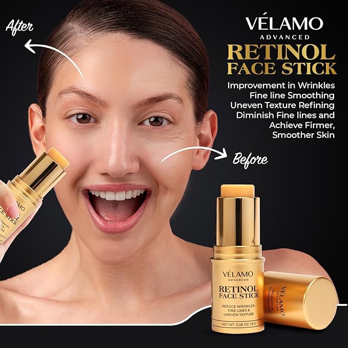 VELAMO ADVANCED Retinol Face Stick: Reduce Fine Lines Wrinkles and Uneven Texture - Retinol Cream for Face Anti Wrinkle Anti Aging - 0.28 OZ/8g