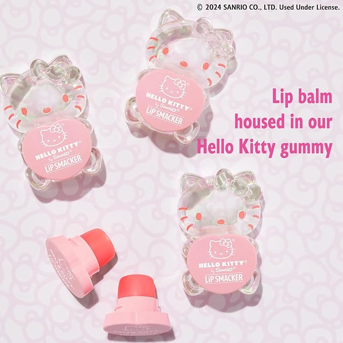 Lip Smacker Hello Kitty Lip Balm, Peach Gummy Flavored Moisturizing, Smoothing Soft Shine, Hydrating & Protecting Fun Tasty Flavors, Cruelty-Free - Positively Peach