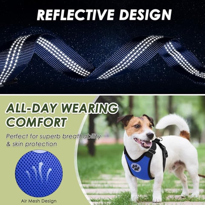 Lukovee Dog Seat Belt - Adjustable Dog Car Harness for Large, Medium, Small Dogs - Soft Padded & Breathable Mesh Dog Seatbelt with Vehicle Connector Strap (Blue Double Clip, X-Small)