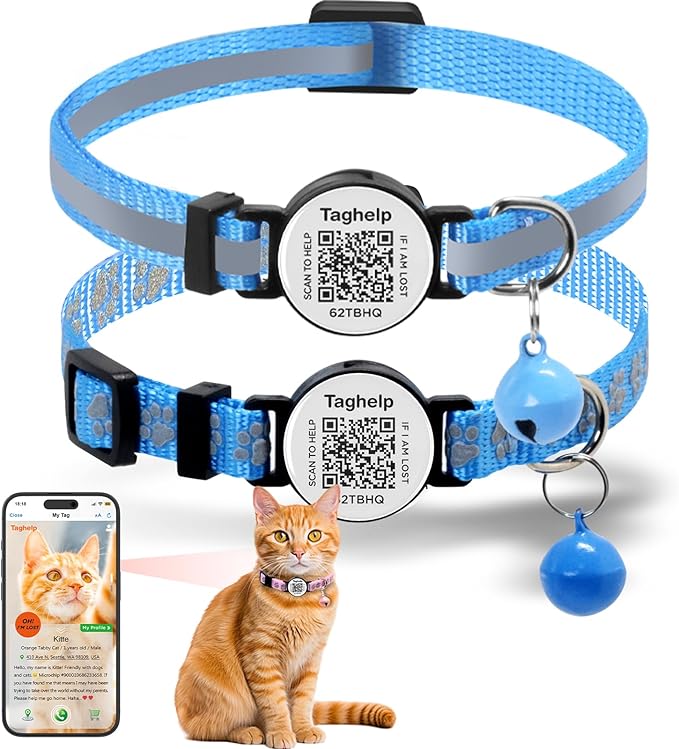 2 Pack Solid & Safe Safety Kitten Collars with Smart QR Code ID Tag for Girl Boy for Cats, Pet Collar, Breakaway Cat Collar,Silent, Lightweight,Durable QR Code Pet ID Tags (Blue)