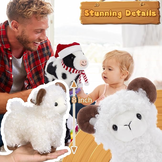 MaoGoLan 6 Pieces Plush Farm Animals with Christmas Outfits, Stuffed Horse Cow Sheep Pig Chicken Bunny Bulk Farm Animal Toys for Girls Kids Christmas Decorations Valentine's Day Easter Gifts