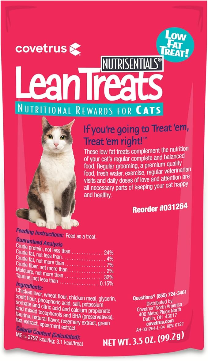 Covetrus Nutrisential Lean Treats for Cats - Soft Cat Treat for Small, Medium, Large Cats - Nutritional Low Fat Bite Size - Chicken Flavor - 10 Pack - 3.5oz