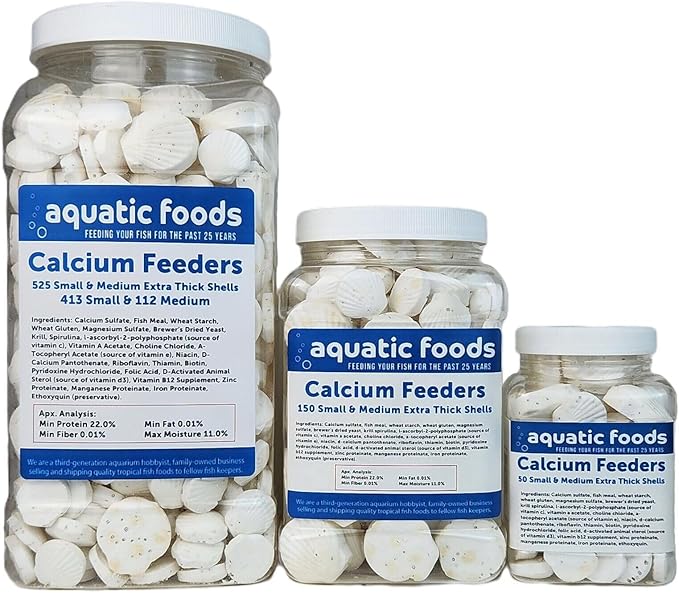 Aquatic Foods Inc. Calcium Enriched Food Shells, Small & Medium Extra Thick Shells for Shrimp, Snails, Crabs, Crayfish, Plecos, Catfish, Bottom Fish, All Tropical Fish, Small & Medium…50 Count Jar