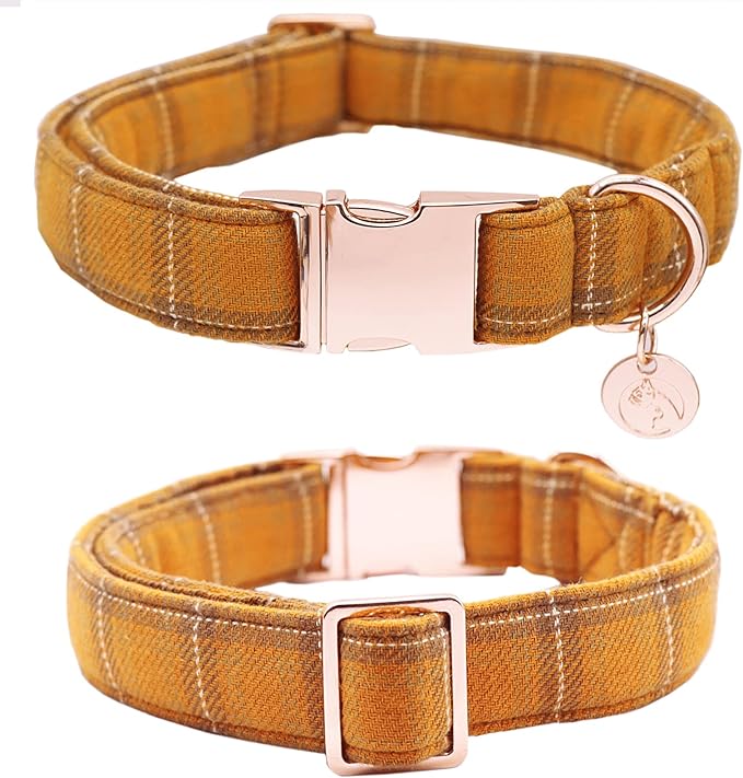 DOGWONG Cotton Dog Collar with Bowtie, Stylish Christmas Red Plaid Dog Collar Adjustable Puppy Necklace for Small and Medium Dogs