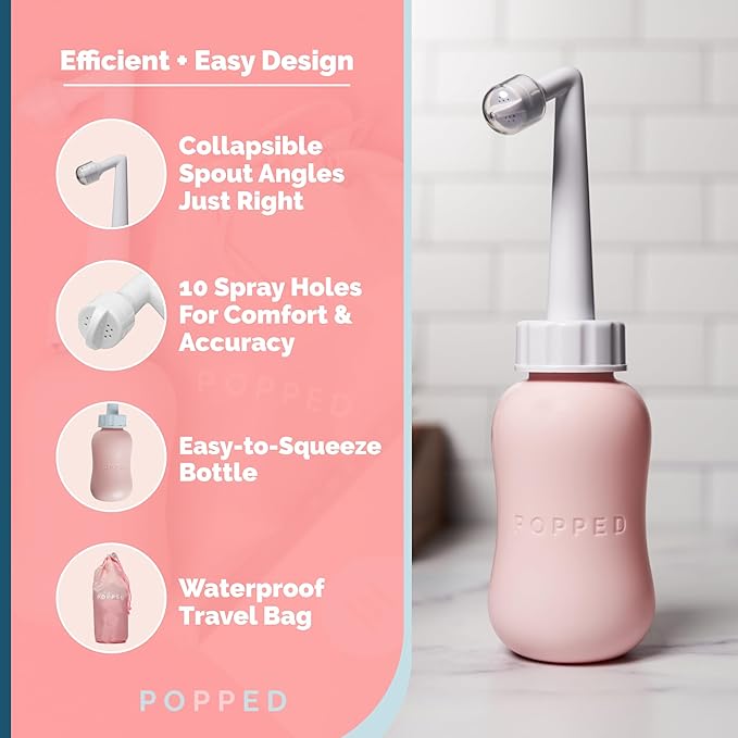 Popped New Mom Care Bundle & Baby Shower Gift Set - Peri Bottle, Witch Hazel Foam, Organic Nipple Balm, Hot/Cold Packs (2 Count) | Postpartum Essentials Bundle