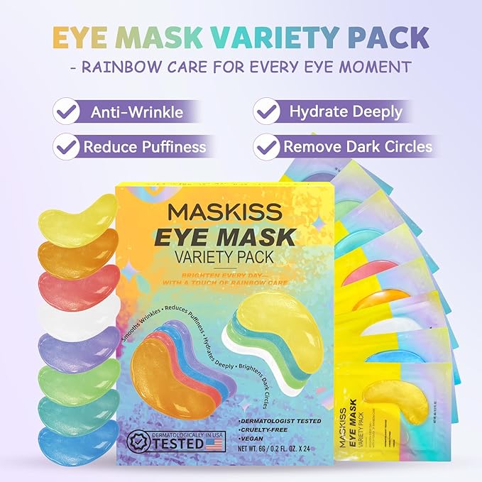 Under Eye Patches Variety Pack (24 Pairs), Easter Gifts for Her, Eye Masks for Dark Circles Puffy Eyes With 8 Colors (3 Pairs/Color), Vegan Skin Care Gifts for Women