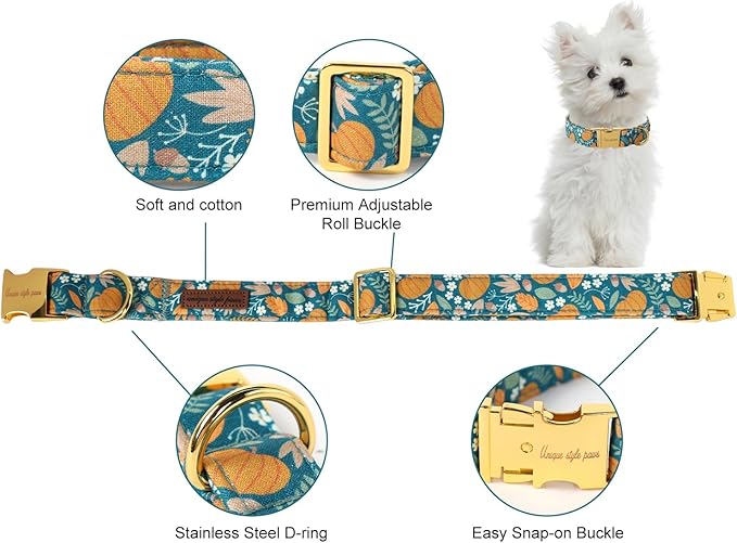 Unique Style Paws Halloween Dog Collar - Metal Buckle, Green Pumpkin, Durable & Cute for Small, Medium & Large Dogs