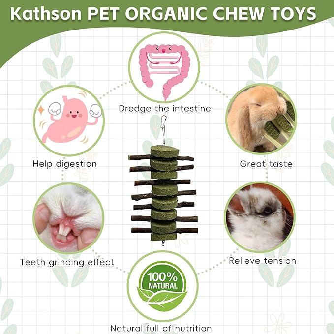 kathson 8PCS Bunny Chew Toys for Teeth Grinding, Chinchilla Treats Organic Bamboo Sticks Natural Fruitwood Branches for Rabbits Guinea Pigs Hamsters (Fruitwood Sticks+Alfalfa Cakes)