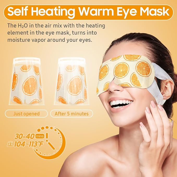 20Packs Steam Eye Mask, Heated Eye Mask Warm Compress for Eyes, Disposable Self Heating Steam Mask for Home, Sleep, Spa, Travel Essentials & Relaxation Gifts, Valentine's Day Gifts (Orange)