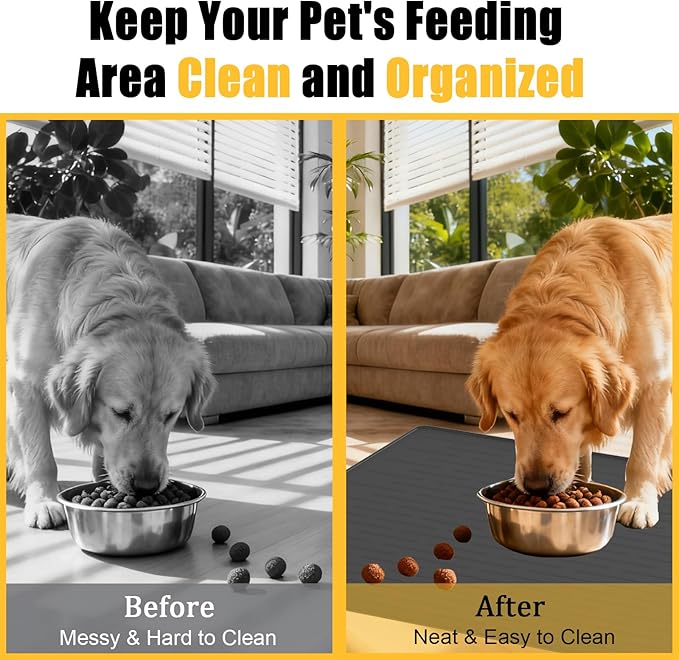 1.5MM Super Thick Dog Food Mat, 40"x30" Silicone Dog and Cat Mats for Food and Water Bowls, Waterproof Pet Feeding Mat for Contain Spills Protects Floors, Multiple Colors & Sizes for Pets, Black