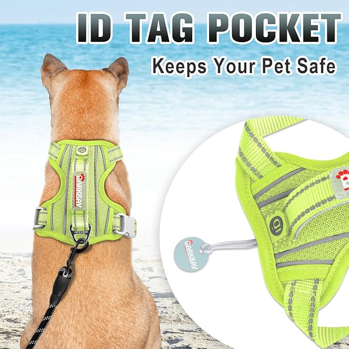 BARKBAY No Pull Dog Harness Large Reflective Dog Harness with Front Clip and Easy Control Handle for Walking Training Running with ID tag Pocket(Sunlight,XS)