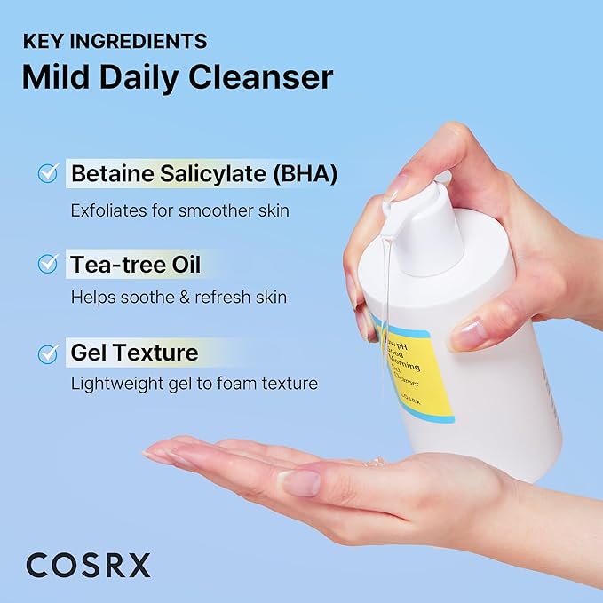 COSRX Low pH Good Morning Gel Cleanser (13.52fl.oz/400ml), BHA Face Wash, Daily Mild Face Cleanser for Sensitive Skin, PH Balancing, Korean Skin Care, Korean Face Wash, Korean Body Wash