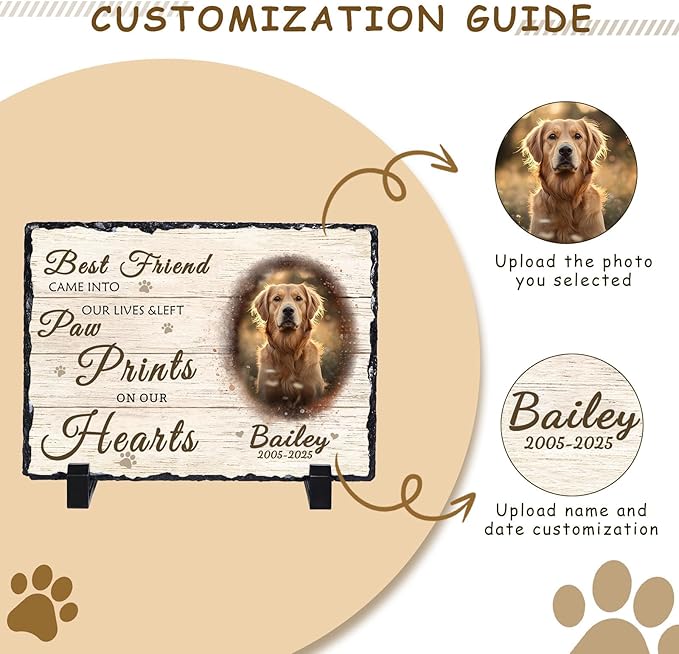 Ships Next Day Personalized Dog Memorial Gifts for Loss of Dog, Custom Pet Memorial Stone with Photo Name Date Bereavement Sympathy Gift for Dog Cat Lover