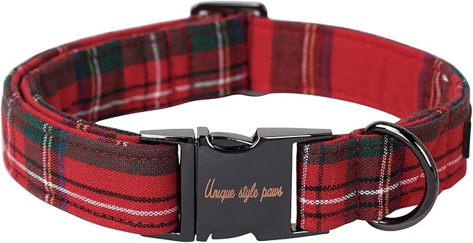 Unique style paws Dog Collar Metal Buckle Puppy Collar for Winter Christmas Red Plaid for Small Medium Large Boys Girls Dogs