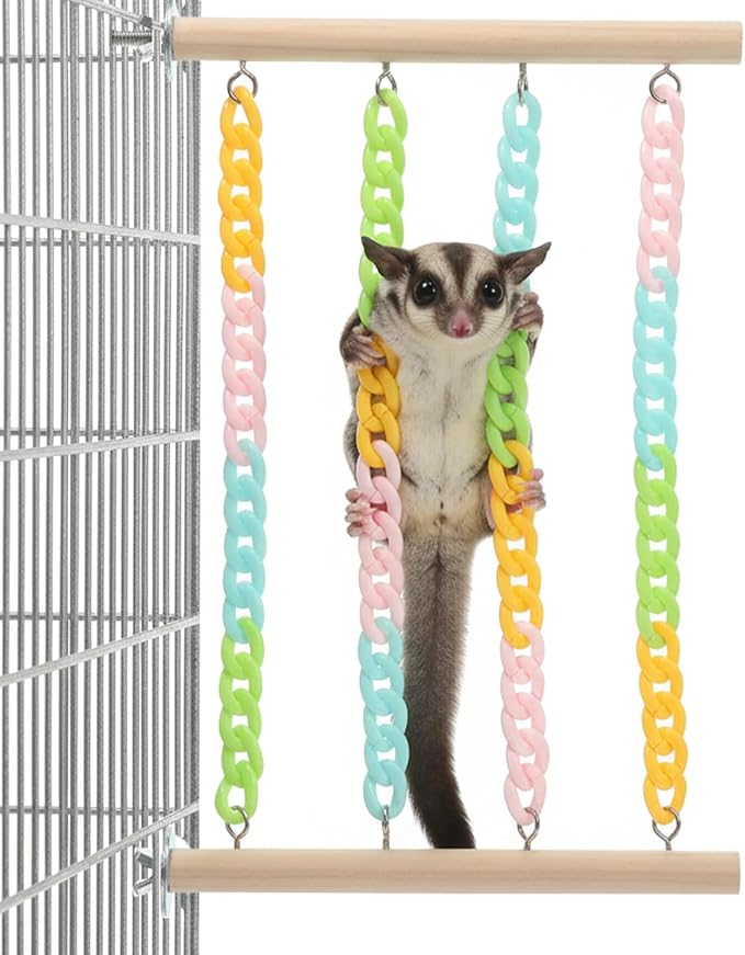 Colorful Sugar Glider Toys and Cage Accessories Natural Wood with Sturdy, Chains Hanging Sugar Glider and Rat Cage Accessories Enrichment Toys for Small Animals and Parrots