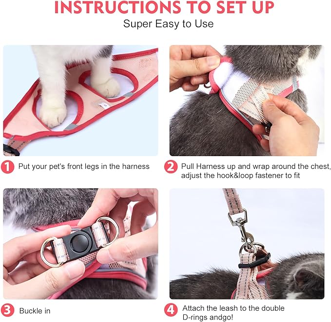 Cat Harness and Leash Set, Soft and Breathable Vest with Reflective Strip, Escape Proof Kitten Harness, Easy to Wear for Cats Walking and Traveling (Purple, L)